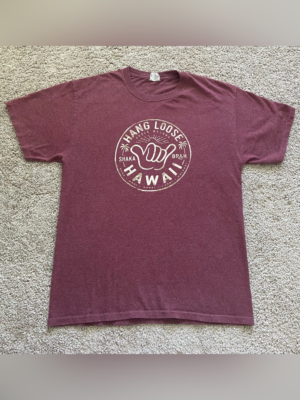 Hang Loose Hawaii Graphic Tee - Maroon Size M